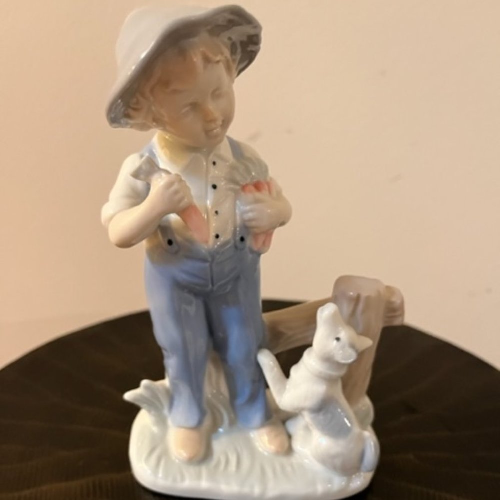 Vintage Lego-Japan/ Dutch Boy and His Dog Porcelain Figurine 6"x3" Pastel Colors